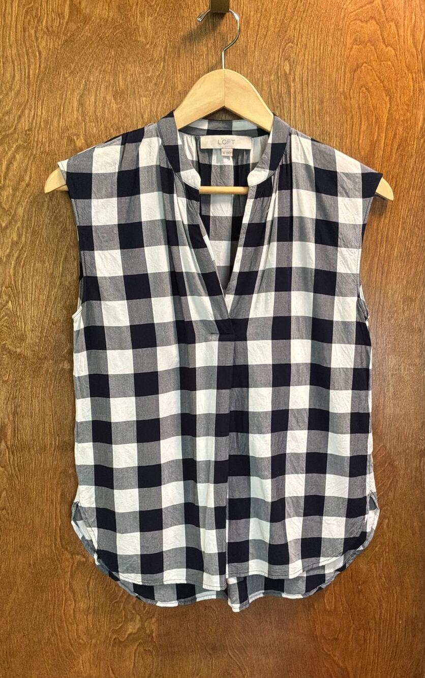 Loft Gingham Plaid Sleeveless Blouse sz XS